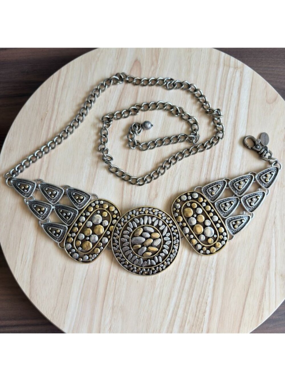 Vintage Chico's Statement Belt L - XL Medallion in Silver and Gold Boho Chic
